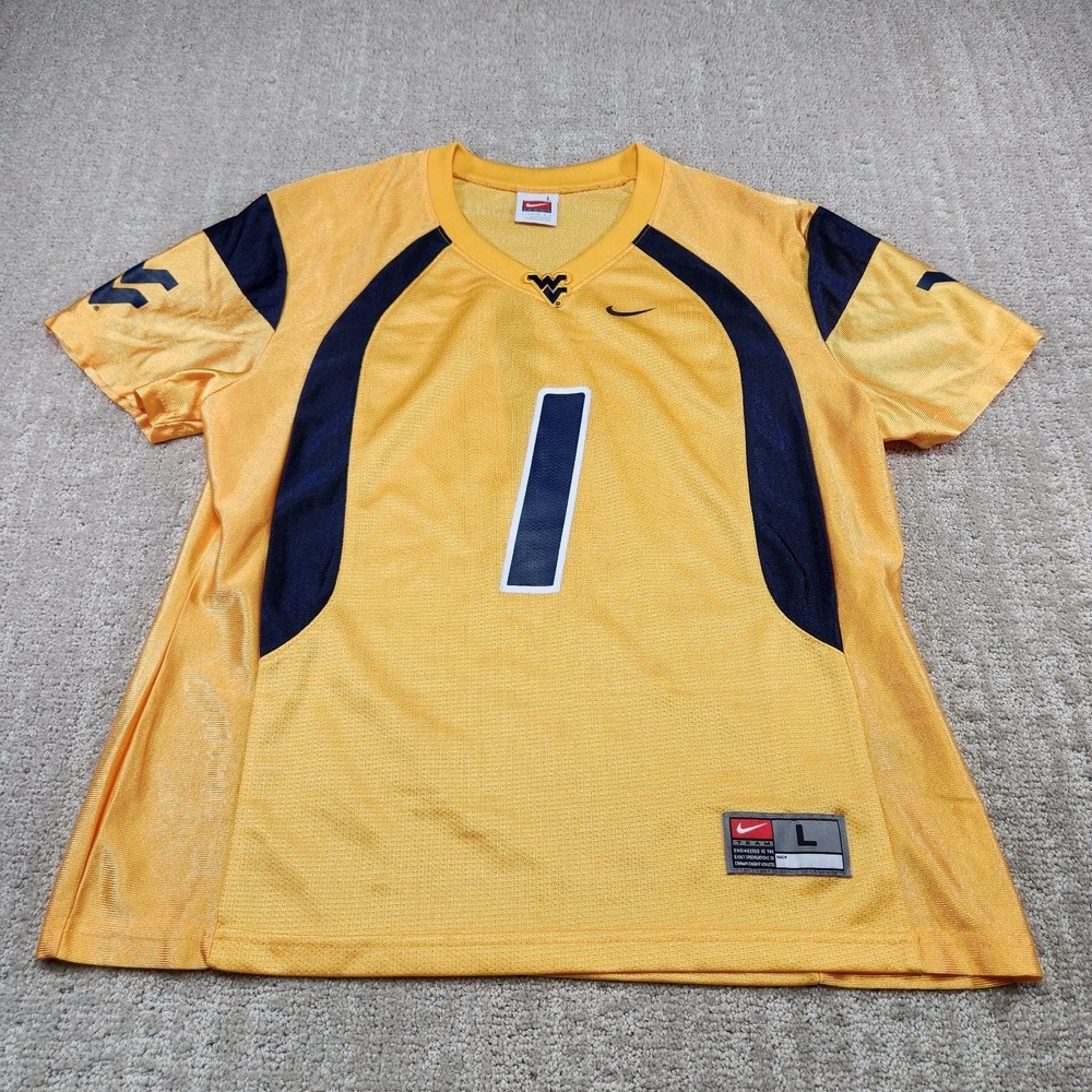 WVU Mountaineers Jersey Women Large Nike Tavon Austin Yellow Dri Fit NCAA - Picture 2 of 11